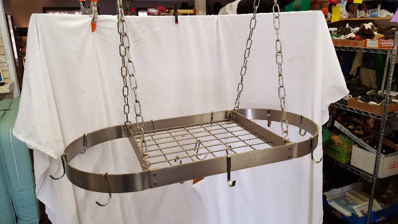 Stainless Steel Hanging Pot & Pan Rack With Hardware & Hooks 34 x 16 Oval
