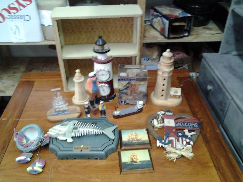 Box Lot Of Light House Related Statues, Carving & Decor