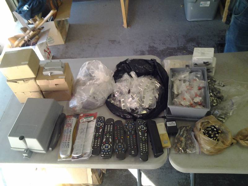 Huge Lot Of Cable Related RG 1-2, 1-3, 1-4 Cable Splitters, Amplifiers, Wall Plates, Remote Controls, More