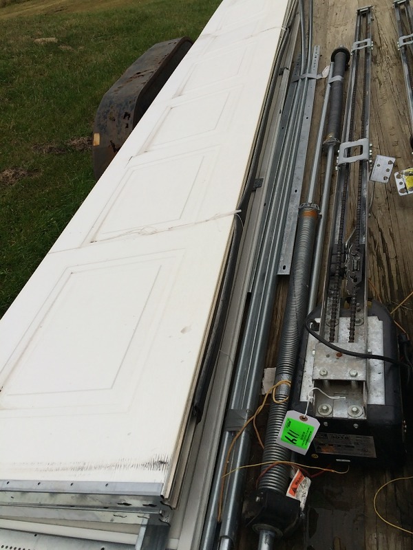 Garage Door, Door opener & electronics, Rails, Hardware  16 ft x 8  (4) 16 x 2 sections