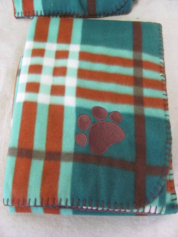 lot 52 image: Embroidered Fleece Pet Blanket Set of 2