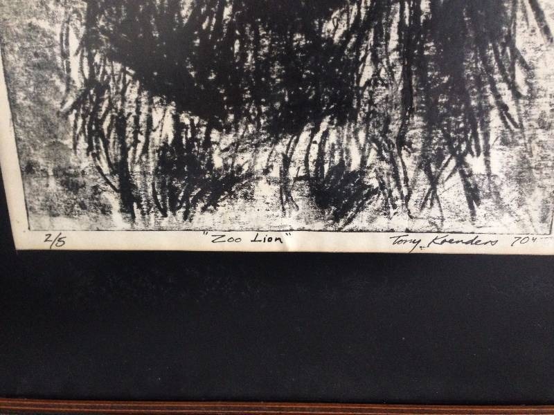 lot 3 image: Charcoal Sketch Entitled Zoo Lion, Number 2 of 5
