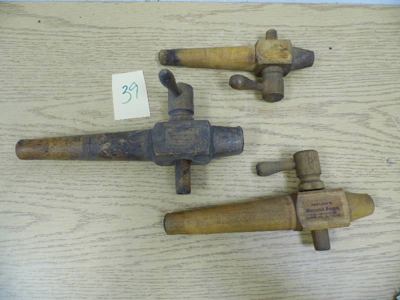 3 Antique Wooden Keg Taps