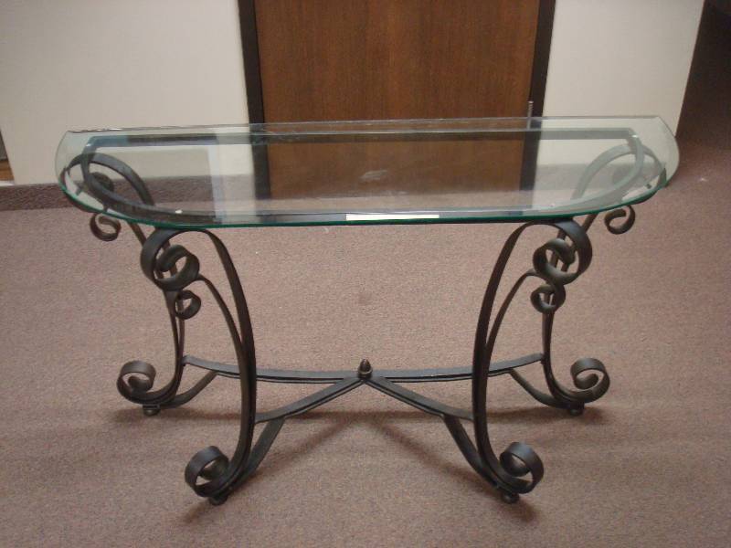 Glass And Wrought Iron Hallway Table, Minor Wear