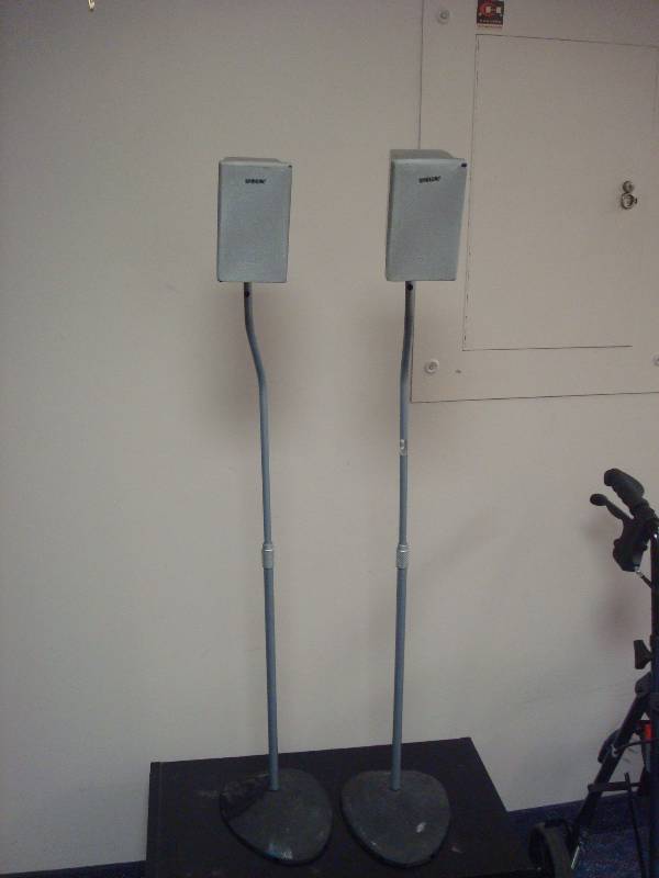 Pair Of Sony Speakers On Metal Stands, Untested, Some Wear