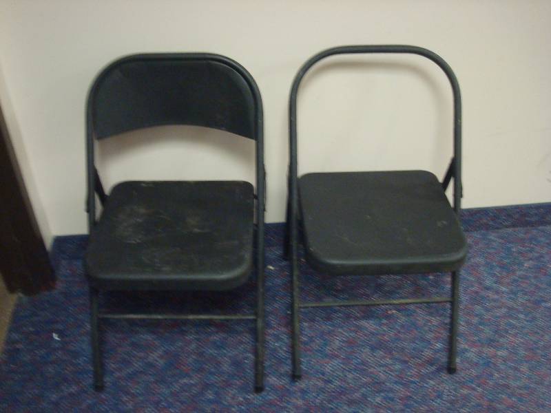 Pair Of Metal Chairs, One Broke Back
