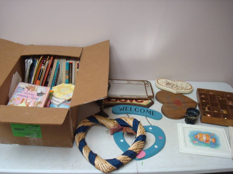 Box Of Mixed Items, Books And Decor