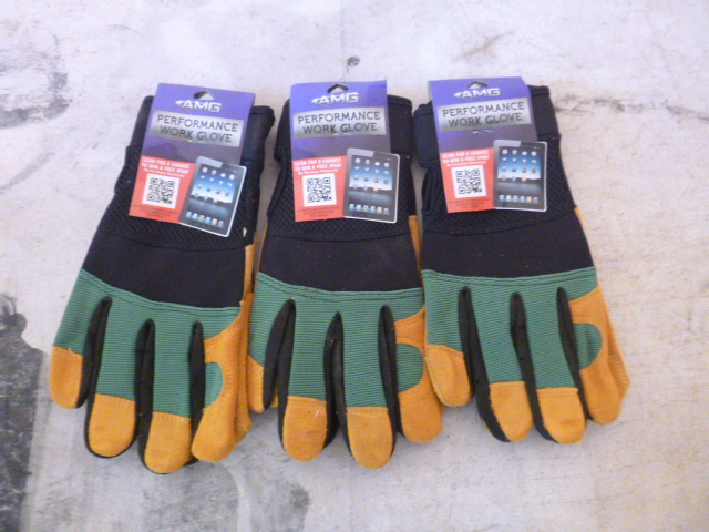 3 Pair of AMG Leather and Spandex Work Gloves