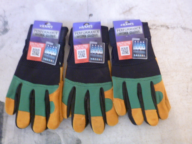3 Pair of AMG Leather and Spandex Work Gloves