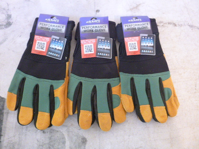 3 Pair of AMG Leather and Spandex Work Gloves