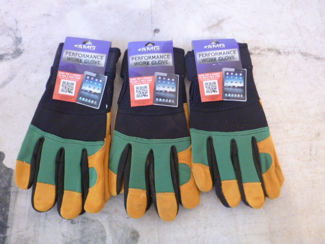 3 Pair of AMG Leather and Spandex Work Gloves