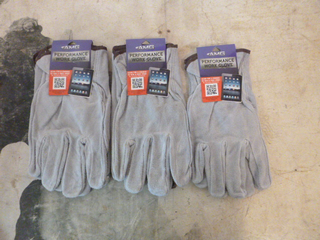 3 Pair of AMG Leather Work Gloves