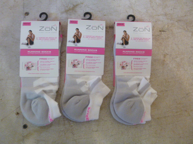 3 Pair of Zon WhiteGray Running Socks
