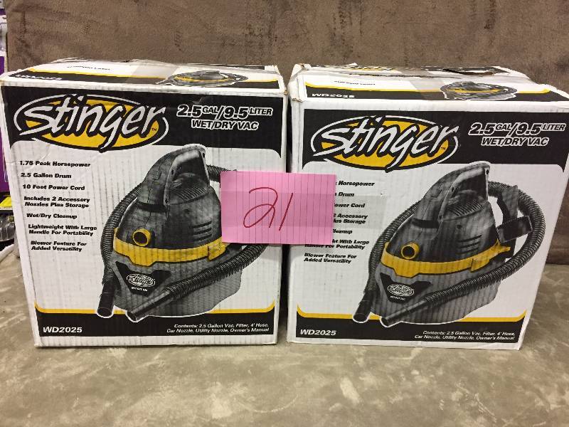 Lot of 2 Stinger Vacuums -one missing Filter- attachments, Tested Works