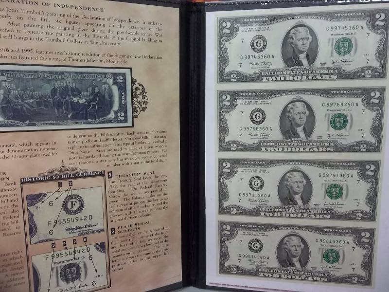 1 Page Of Uncut $2 Bills 2003 Series From The Mint
