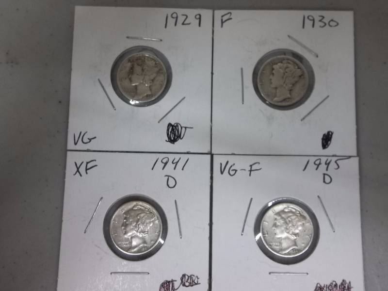 1929, 1930, 1941 D, 1945 D Mercury Dimes
