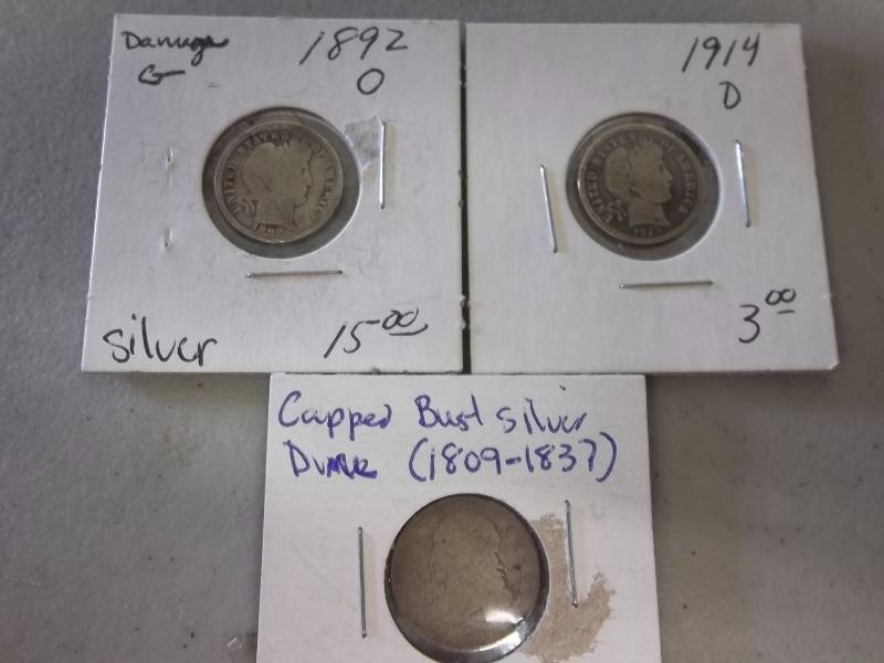1982 O (Minor Damage), 1914 D Barber Dimes, 1809-1837 Caped Bust Dime No Visible Date