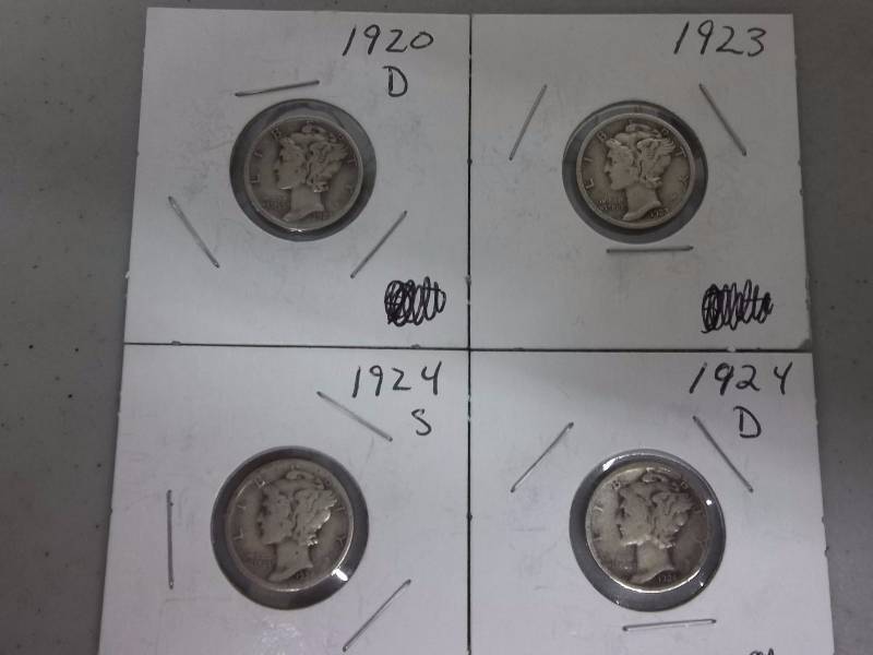 1920 D, 1923, 1924 S, 1924 D Mercury Dimes