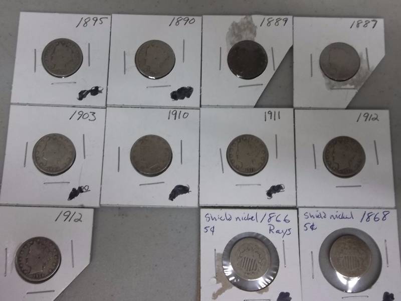 1866, 1868 Shield Nickels & 9- V-Nickels (See Dates In Picture)