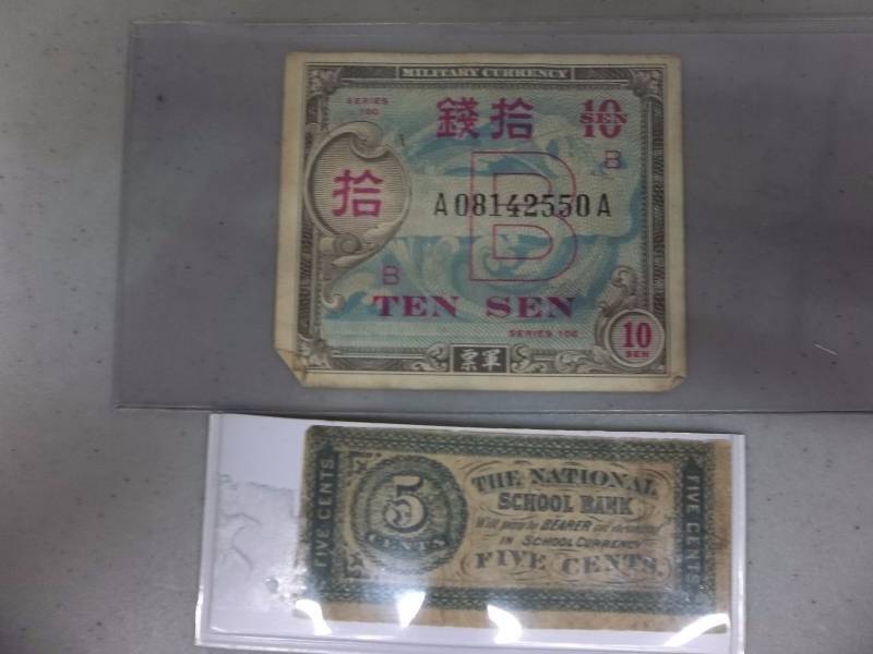 Japan World War ll Military Currency, Vintage School Bank Fractional Currency