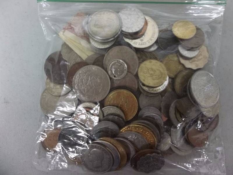 Bag Lot Of Approx. 100 Foreign Coins
