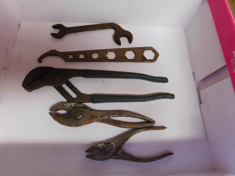 lot 10 image: vintage tools pliers, channel lock, wrench and more