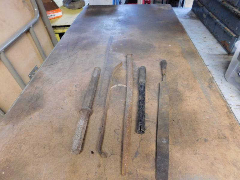 lot 41 image: large metal file, tire iron, misc metal handles and  punches