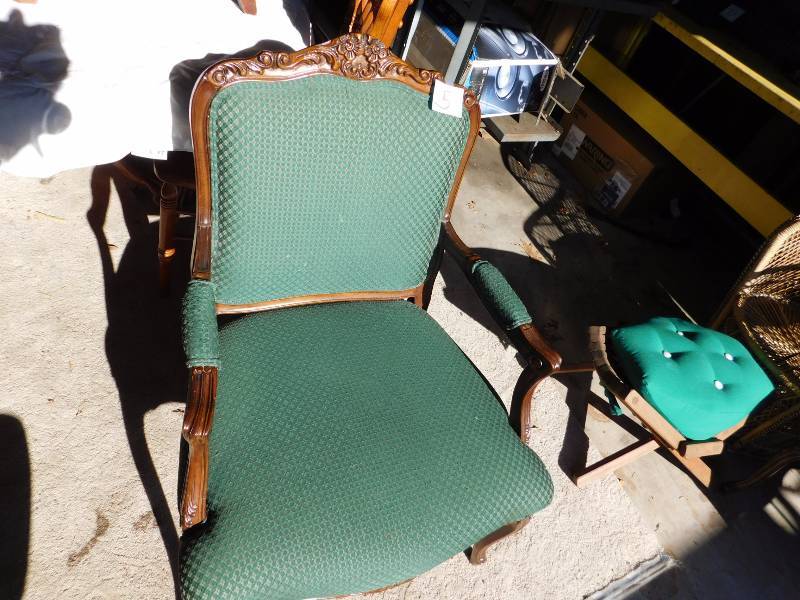 lot 5 image: vintage parlor chair sturdy good shape would look great refinished and recovered.