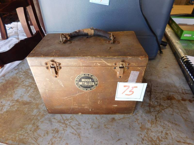 lot 75 image: vintage MOGUL metallizer in wooden box kit