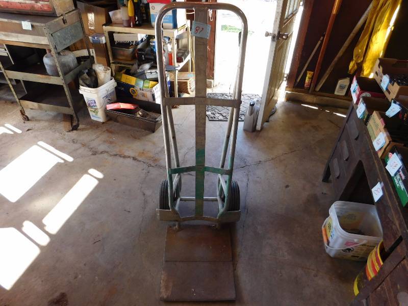lot 87 image: modified hand truck pneumatic wheels and extra large platform welded on