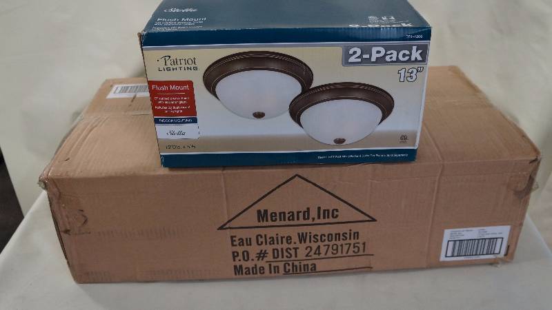 lot 7 image: 1 Box of New Sealed 2 TwinPacks  1 Single TwinPack Box 13 Patriot Lighting Flush Mount Stella Ceiling Lights