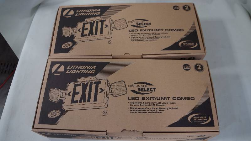 lot 23 image: 2 New Boxes of Lithonia Lighting LED ExitUnit Combos
