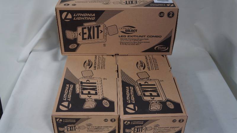 lot 24 image: 3 New Boxes of Lithonia Lighting LED ExitUnit Combos