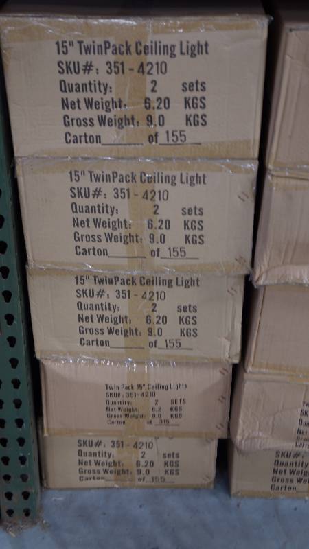 lot 38 image: 5 New Sealed Boxes of 2 TwinPacks 15 Patriot Lighting Flush Mount Stella Ceiling Lights