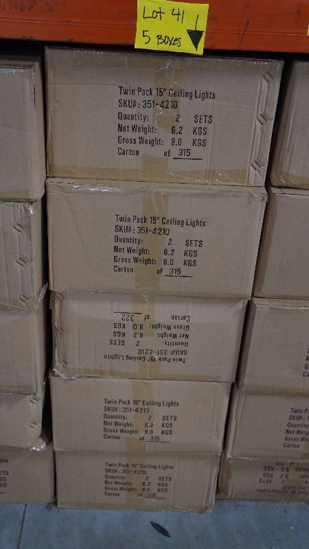 lot 41 image: 5 New Sealed Boxes of 2 TwinPacks 15 Patriot Lighting Flush Mount Stella Ceiling Lights