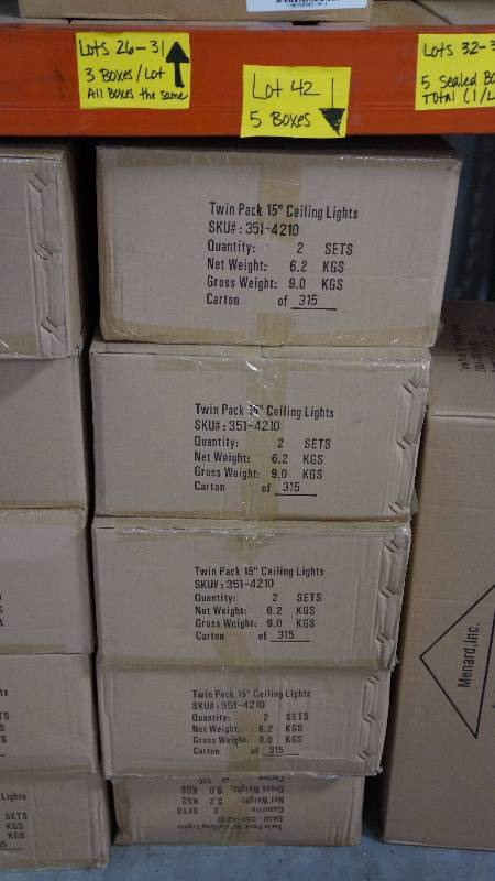 lot 42 image: 5 New Sealed Boxes of 2 TwinPacks 15 Patriot Lighting Flush Mount Stella Ceiling Lights