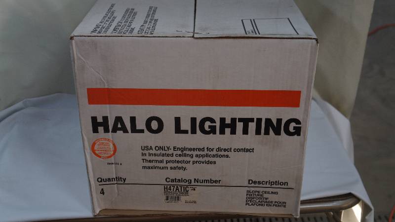 lot 51 image: Box of 4 Qty HALO H47ATIC Insulated Ceilings Air-Tite IC Slope Ceiling Housing