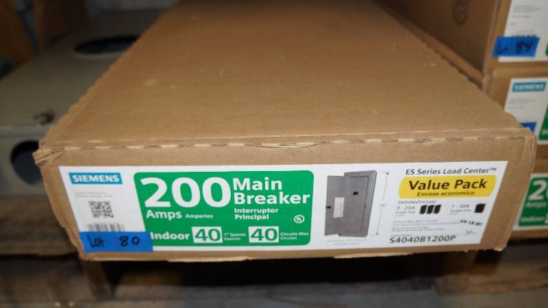 lot 80 image: NIB Siemens 200 Amps Indoor ES Series Load Center Main Breaker Value Pack