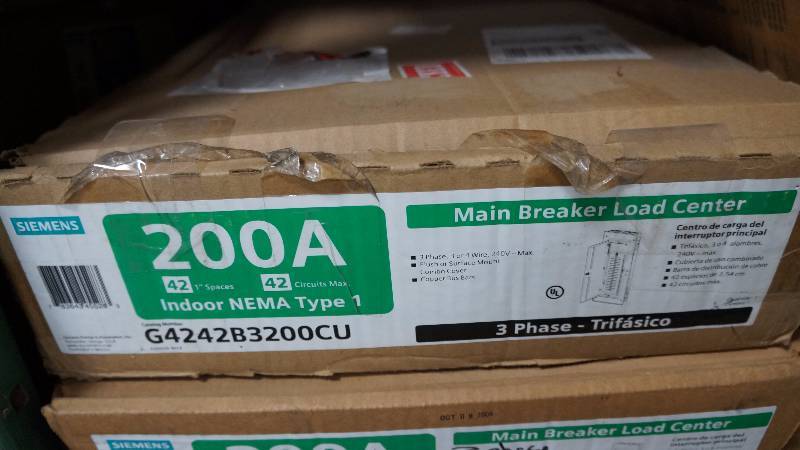lot 119 image: NIB Siemens 200 Amps Indoor Enclosure (NEMA Type 1) Main Breaker Load Center