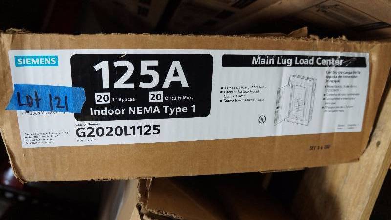 lot 121 image: NIB Siemens 125 Amps Indoor NEMA Type 1 Main Lug Load Center