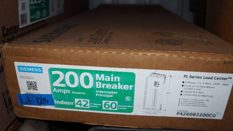 lot 125 image: NIB Siemens 200 Amps Indoor PL Series Load Center Main Breaker