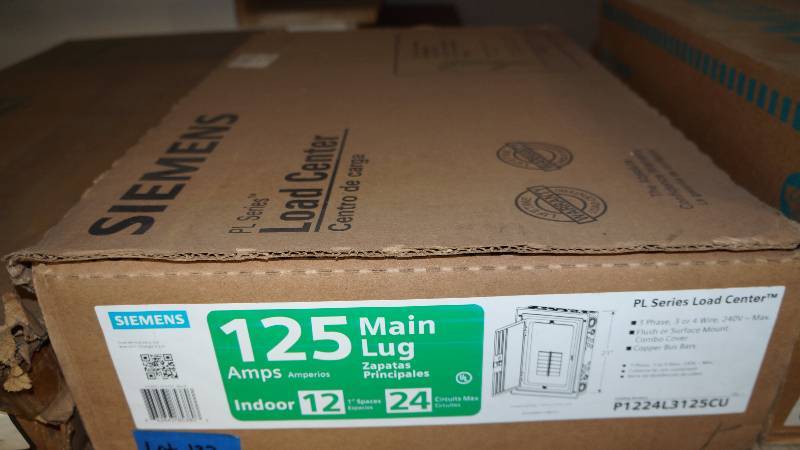 lot 133 image: NIB Siemens 12 Amps Indoor PL Series Load Center Main Lug