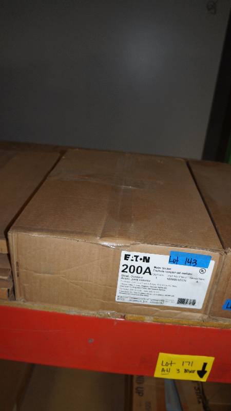 lot 143 image: NIB EATON 200 Amp Steel Outdoor Meter Socket