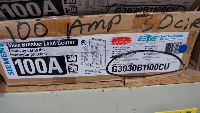 lot 163 image: NIB Siemens 100 Amp Indoor Enclosure (NEMA Type 1) Main Breaker Load Center