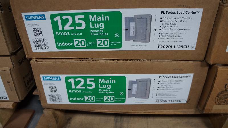 lot 189 image: Qty 2 NIB Siemens 125 Amp PL Series Load Center Main Lug