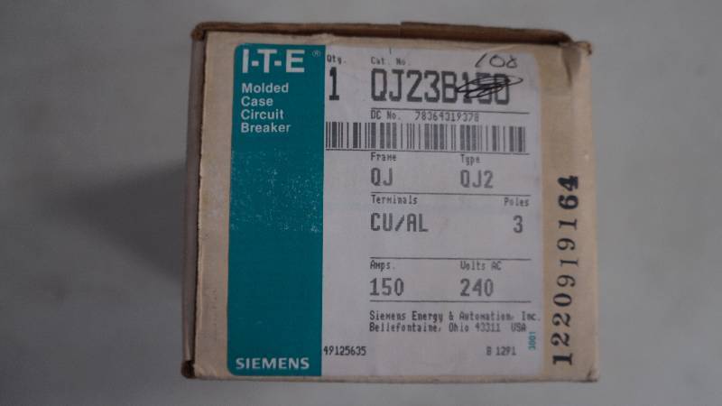 lot 211 image: Siemens QJ Type QJ2 100 Amp  3 Pole I-T-E Molded Case Circuit Breaker
