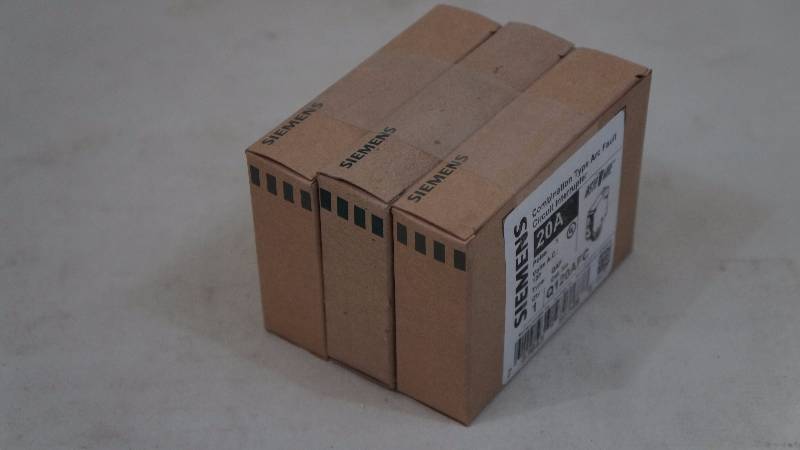 lot 237 image: Qty 3 NIB Siemens 20 Amp 1 Pole QAF 120 Volt Q120AFC Combination Type Arc Fault Circuit Interrupter