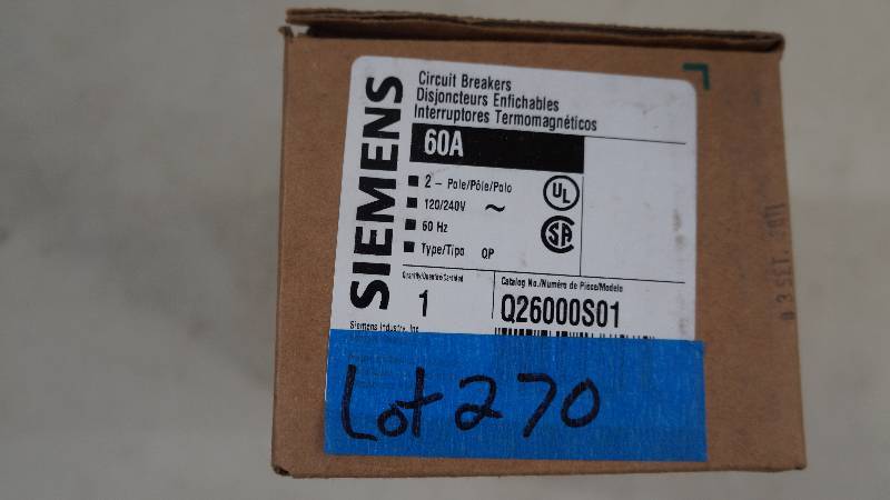 lot 270 image: NIB Siemens 60 Amp 2 Pole 120240V  Type QP Q26000S01 Shunt Trip Pole Circuit Breaker
