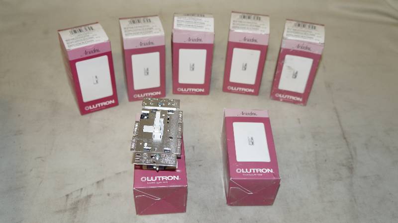 lot 383 image: Lot of 7 NIB Lutron Ariadni 600 Watt Single-Pole Preset Dimmers
