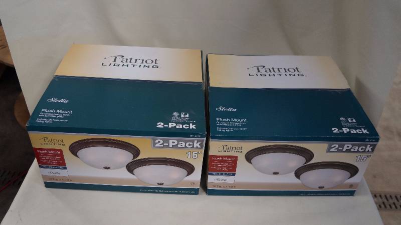 lot 39 image: 5 New Sealed Boxes of 2 TwinPacks 15 Patriot Lighting Flush Mount Stella Ceiling Lights